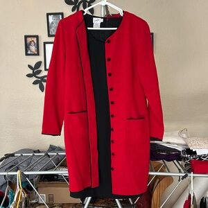 Elegant Black Sleeveless Dress and Red Jacket